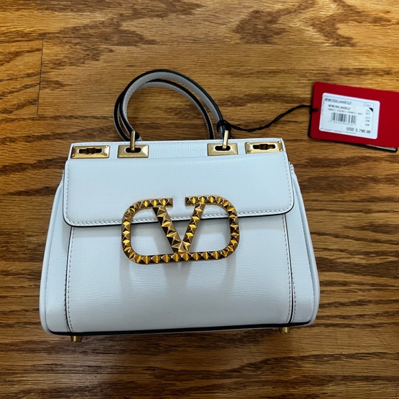 😊SOLD😊 Valentino Garavani White Rocketed Alcove Mini Leather Double Handle Bag - Picture 4 of 16